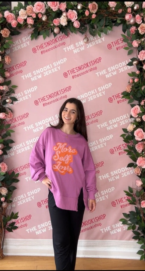 Pink Self Love Slit Sweatshirt