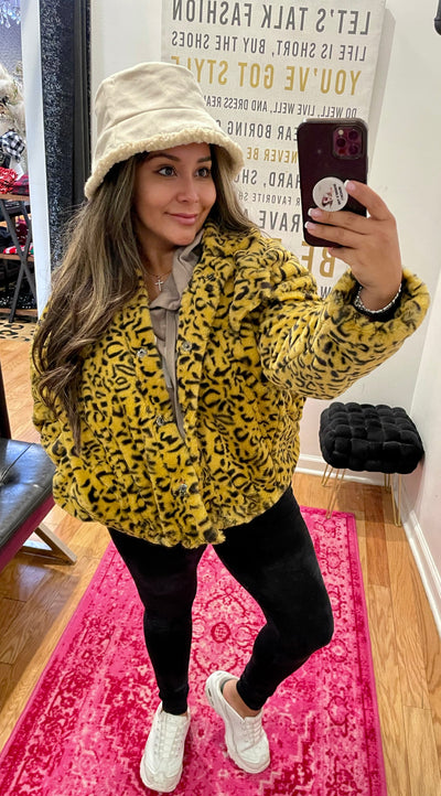Yellow Leopard Fur Coat